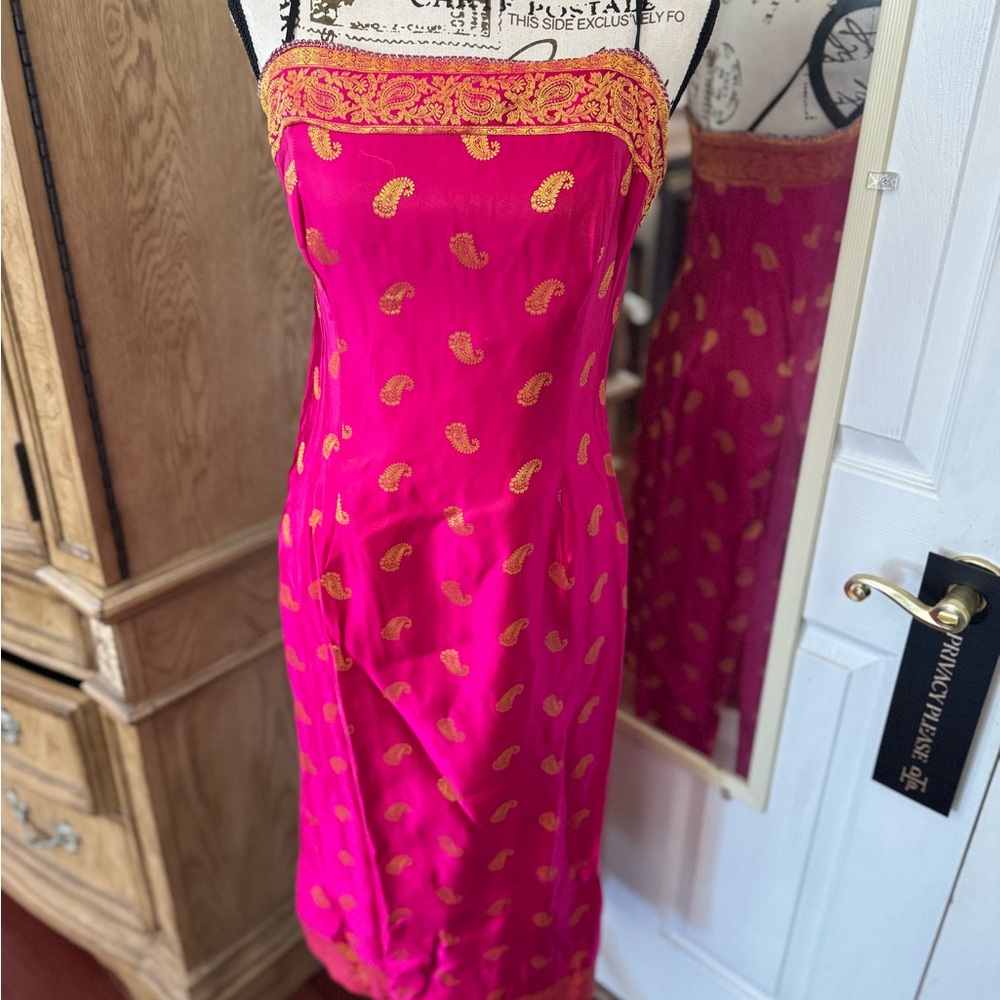 ABS Allen Schwartz Pink Sheath Dress Spaghetti Strap Wedding Guest